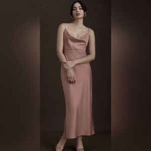 Anthropologie - BHLDN Cali Satin Cowl-Neck Midi Slip Dress - Dusty Rose